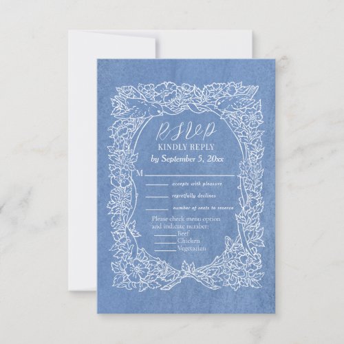 Pretty Light Blue Wildflower Bird Floral Wedding RSVP Card