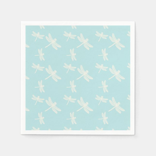 Pretty Light Blue With Cream Dragonflies Napkins (Front)