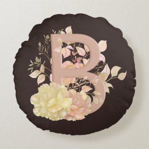 Pretty Light Color beige Pinkish Roses Letter B Round Pillow