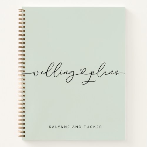 Pretty Light Green Wedding Plans Heart Notebook