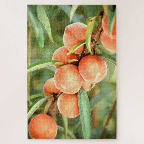 Pretty Light Orange Georgia Peaches Watercolor Art Jigsaw Puzzle