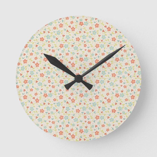 Pretty Light Pastel Spring Floral Round Clock (Front)