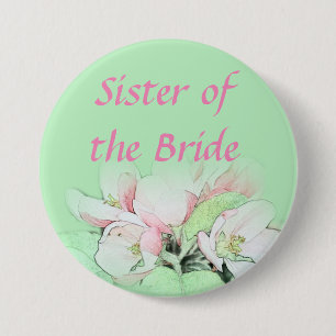 Pretty light pink apple flower sister of bride pinback button