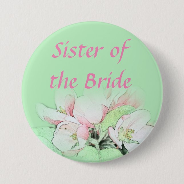 Pretty light pink apple flower sister of bride pinback button (Front)