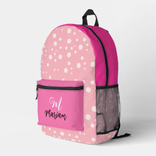 Pretty Light Pink Color - Cute Name Monogram Printed Backpack