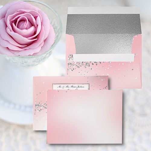 Pretty Light Pink Confetti and Silver Envelope