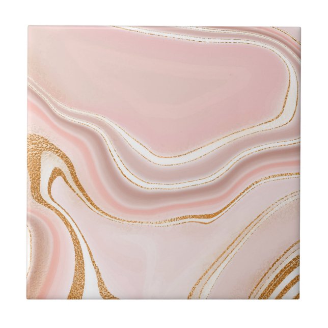 Pretty Light Pink Gold Marble Design Ceramic Tile (Front)