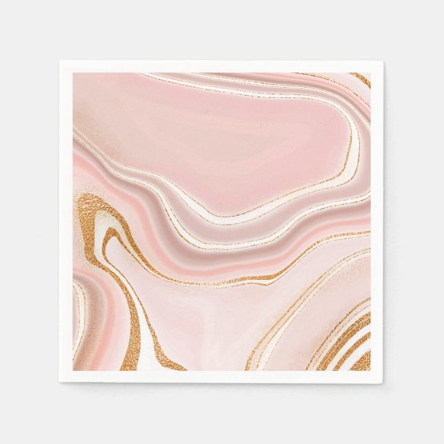 Pretty Light Pink Gold Marble Design Napkins (Front)