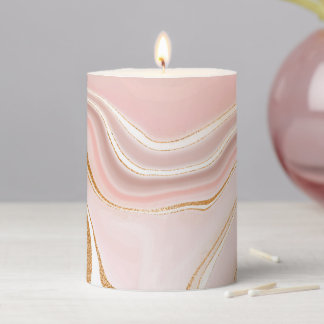 Pretty Light Pink Gold Marble Design Pillar Candle
