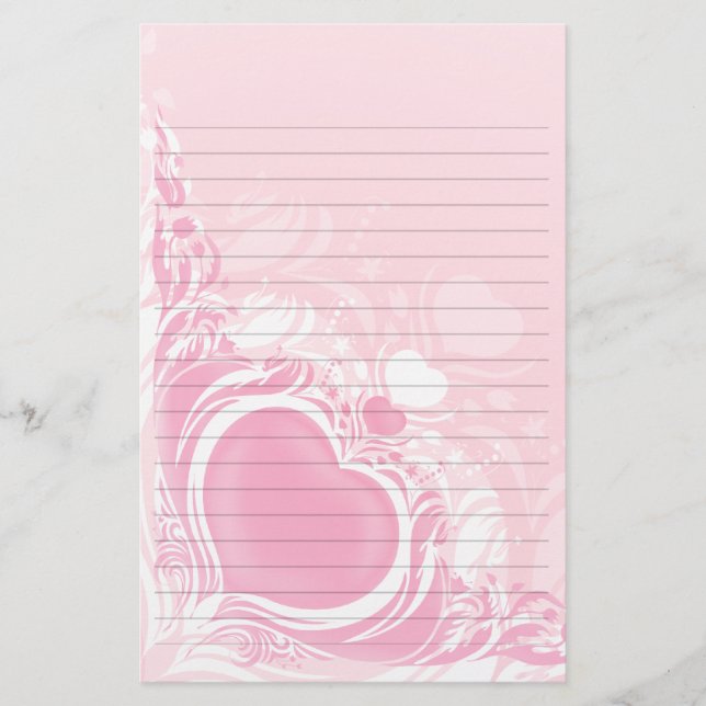 pretty light pink heart swirl wedding lined paper (Front)