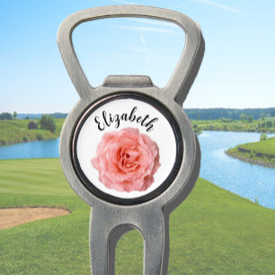Pretty light pink rose flower custom name womens divot tool