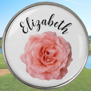Pretty light pink rose flower custom name womens golf ball marker