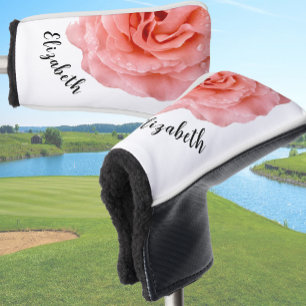 Pretty light pink rose flower custom name womens golf head cover