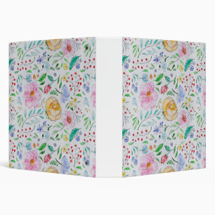 Pretty Light Watercolor Flowers and Buds Pattern 3 Ring Binder