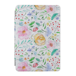 Pretty Light Watercolor Flowers and Buds Pattern iPad Mini Cover
