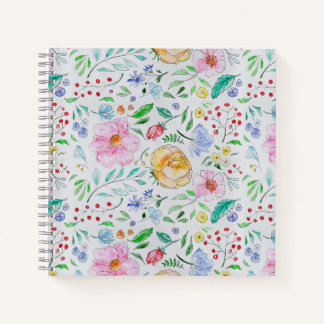 Pretty Light Watercolor Flowers and Buds Pattern Notebook