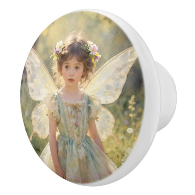 Pretty Lil Fairy with Flowers | Fairytale Ceramic Knob (Right)