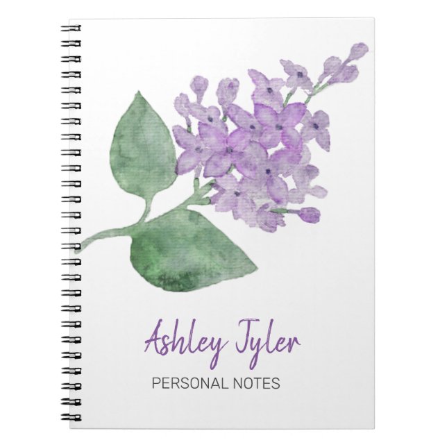 Pretty Lilac floral girly cute personalized Notebook (Front)