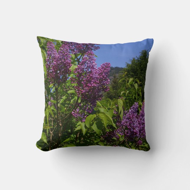 Pretty Lilac Flowers Nature Scene Throw Pillow (Front)