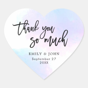 Pretty Lilac/Pink Watercolor/Script Wedding Thanks Heart Sticker