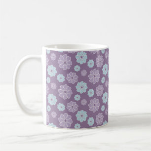 Pretty Lilac Purple and Blue Flower Pattern Coffee Mug