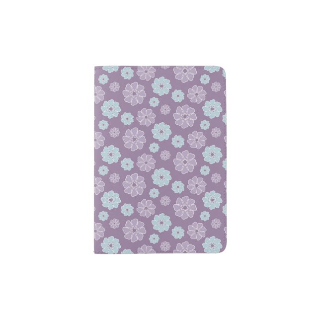 Pretty Lilac Purple and Blue Flower Pattern Passport Holder (Front)