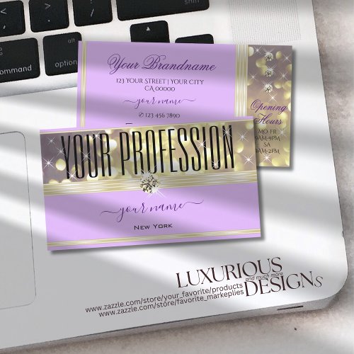 Pretty Lilac Purple Gold Glitter Stars Diamonds Business Card