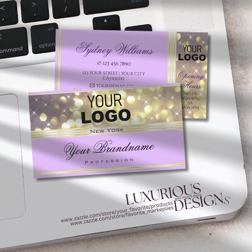 Pretty Lilac Purple Gold Glitter Stars with Logo Business Card