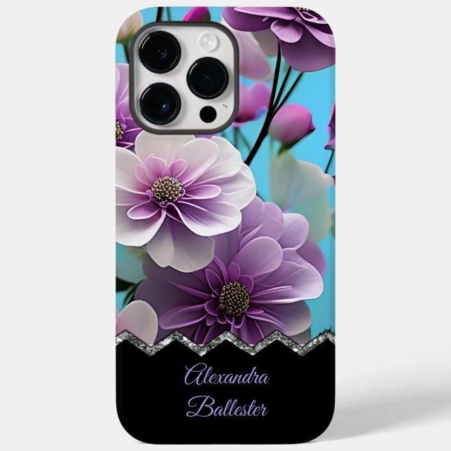 Pretty Lilac Purple Pink flowers blue Case-Mate iPhone Case (Back)
