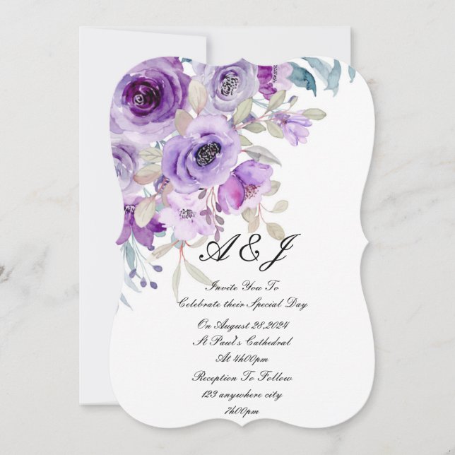 pretty lilac purple wedding invitation (Front)