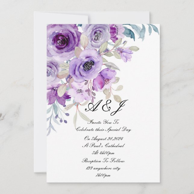 pretty lilac purple wedding invitation (Front)