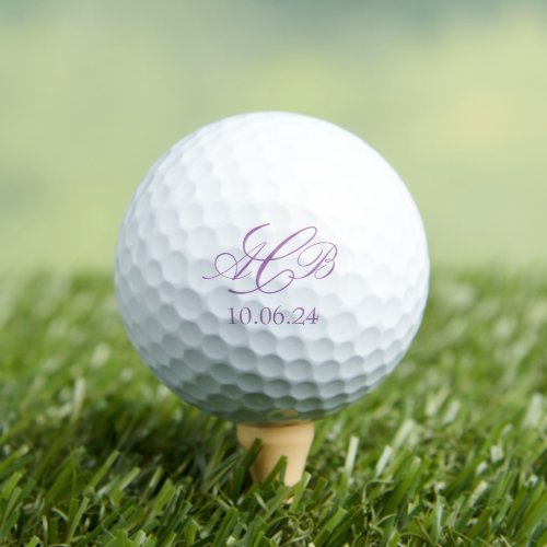 Pretty Lilac Script Initial Monogram Favor or Gift Golf Balls