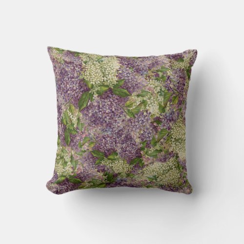 Pretty Lilac Striped Modern Vintage Floral Pattern Throw Pillow