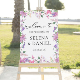 Pretty Lilac Wildflowers Chic Wedding Welcome Sign