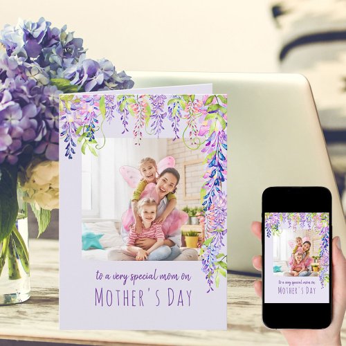 Pretty Lilac Wisteria Instagram Photo Mothers Day Card