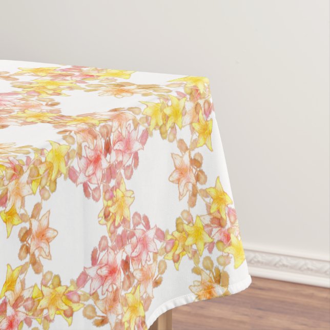 Pretty Lily Floral Pastel Pink Yellow  Tablecloth (In Situ)
