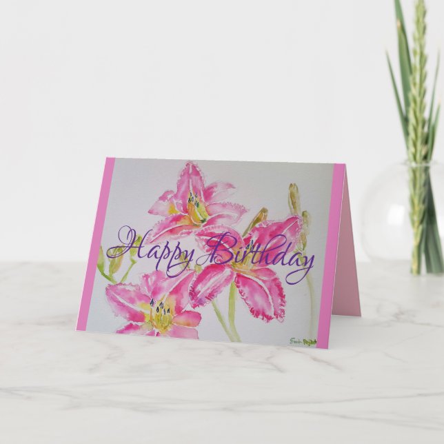 Pretty Lily In Pink Birthday Card (Front)