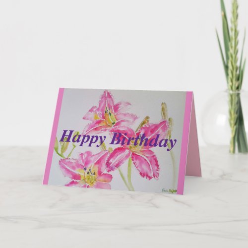 Pretty Lily In Pink Birthday Card Watercolour