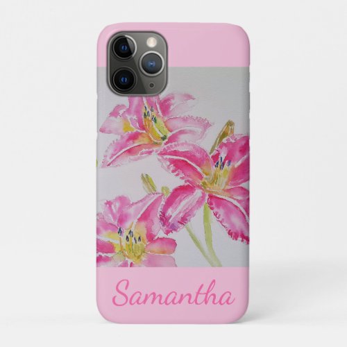 Pretty Lily In Pink Watercolor Painting Girls Name iPhone 11 Pro Case