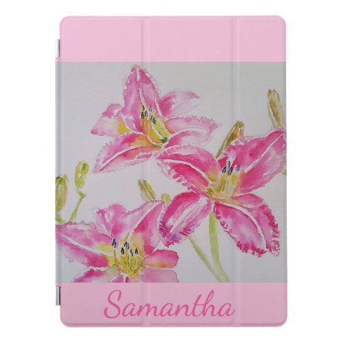 Pretty Lily In Pink Watercolor Painting Girls Name iPad Pro Cover