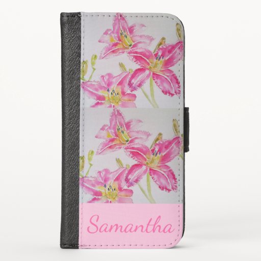 Pretty Lily In Pink Watercolor Painting Girls Name iPhone X Wallet Case