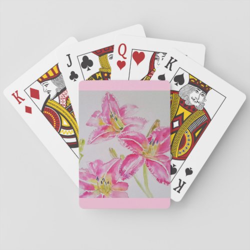 Pretty Lily In Pink Watercolor Painting Girls Name Playing Cards