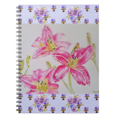 Pretty Lily In Pink Watercolor Painting Lilium Art Notebook