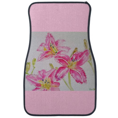 Pretty Lily In Pink Watercolor Painting Lilium Car Floor Mat