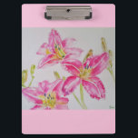 Pretty Lily In Pink Watercolor Painting Lilium Clipboard<br><div class="desc">Pretty Lily In Pink Watercolor Painting Clipboard. A very beautiful and useful gift for anyone you love. Give it for any reason at all. Maybe a thank you,  a Birthday or Just because! Designed written and painted by me from one of my original watercolor paintings.</div>