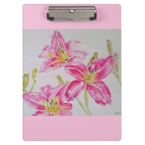 Pretty Lily In Pink Watercolor Painting Lilium Clipboard
