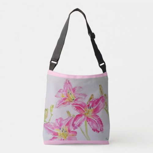 Pretty Lily In Pink Watercolor Painting Lilium Crossbody Bag