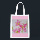 Pretty Lily In Pink Watercolor Painting Lilium Grocery Bag<br><div class="desc">Pretty Lily In Pink Watercolor Painting Reusable Grocery Bag. A very beautiful and useful gift for anyone you love. Give it for any reason at all. Maybe a thank you,  a Birthday or Just because! Designed written and painted by me from one of my original watercolor paintings.</div>