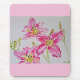 Pretty Lily In Pink Watercolor Painting Lilium Mouse Pad