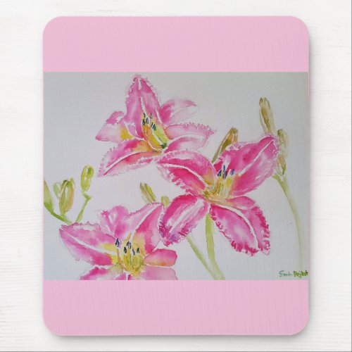 Pretty Lily In Pink Watercolor Painting Lilium Mouse Pad